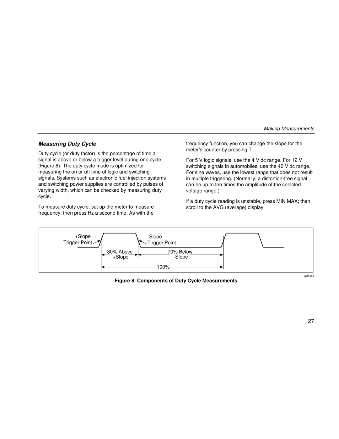 Fluke 80 Series III user manual Measuring Duty Cycle, Components of Duty Cycle Measurements 