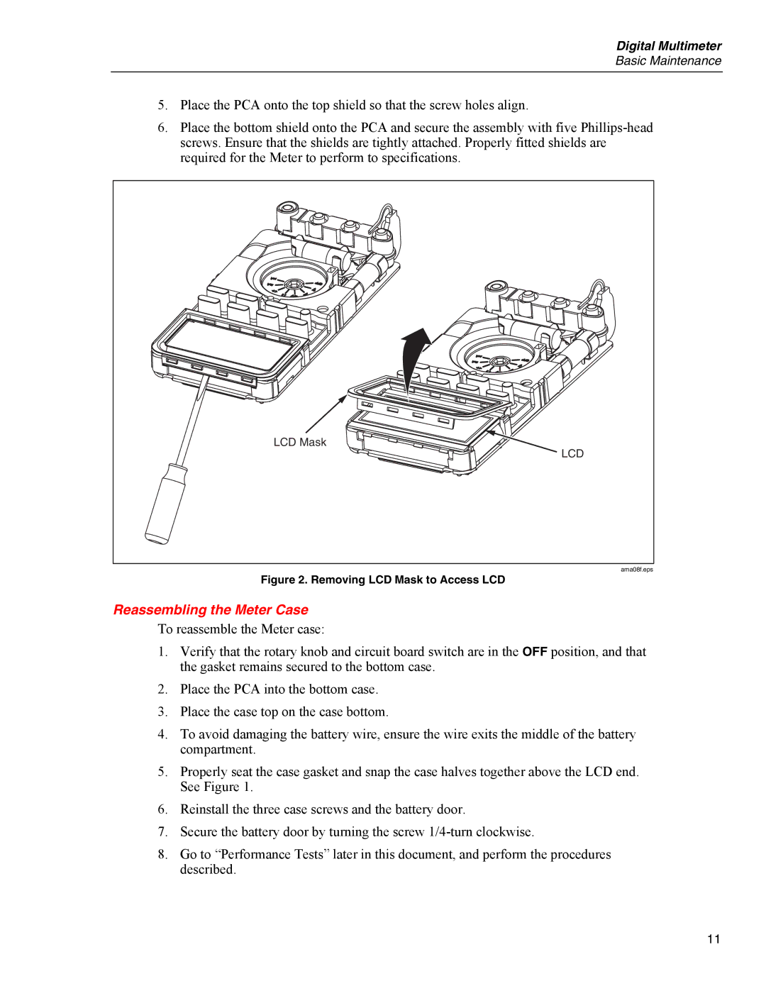 Fluke 80 Series V manual Reassembling the Meter Case, Removing LCD Mask to Access LCD 