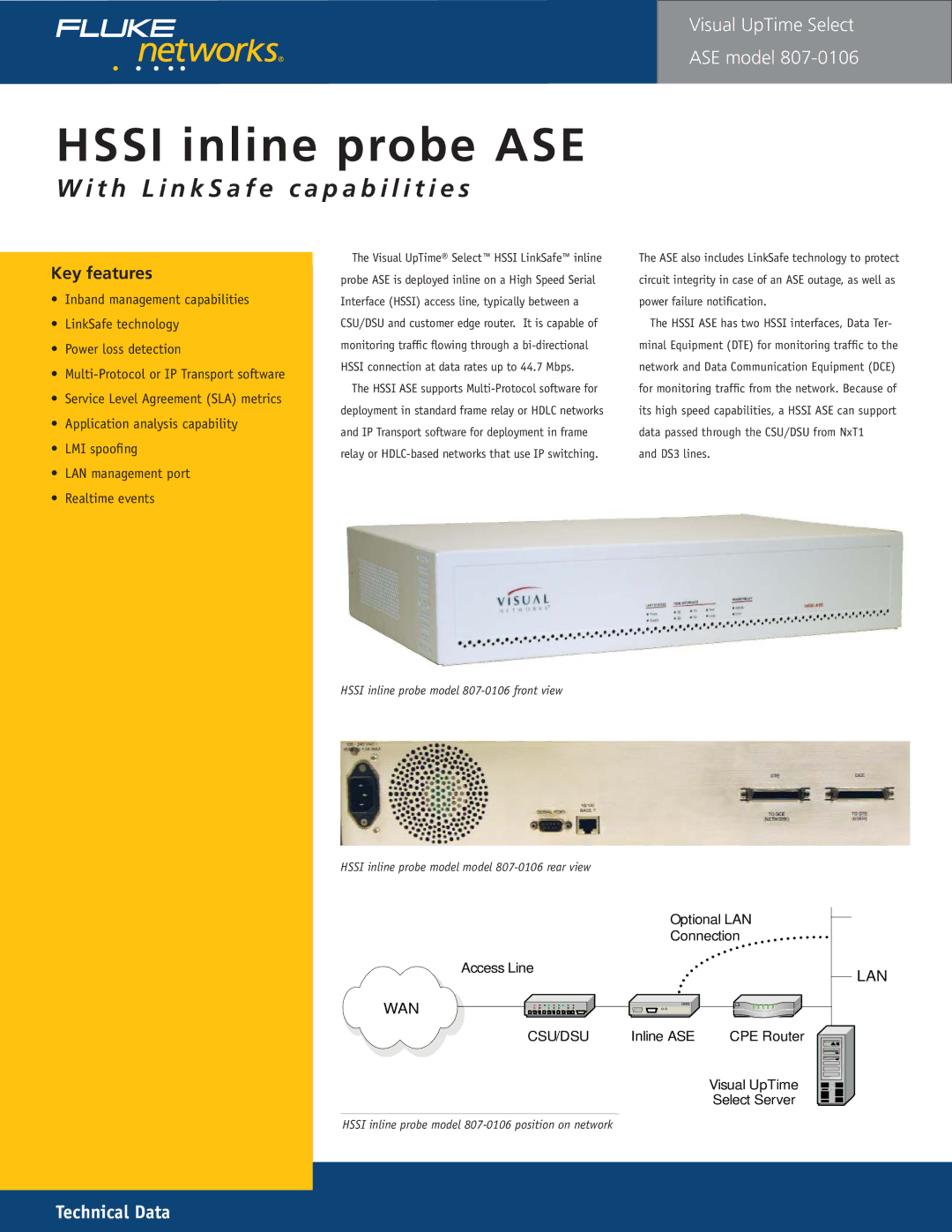 Fluke 807-0115 manual Hssi inline probe ASE, Wan 