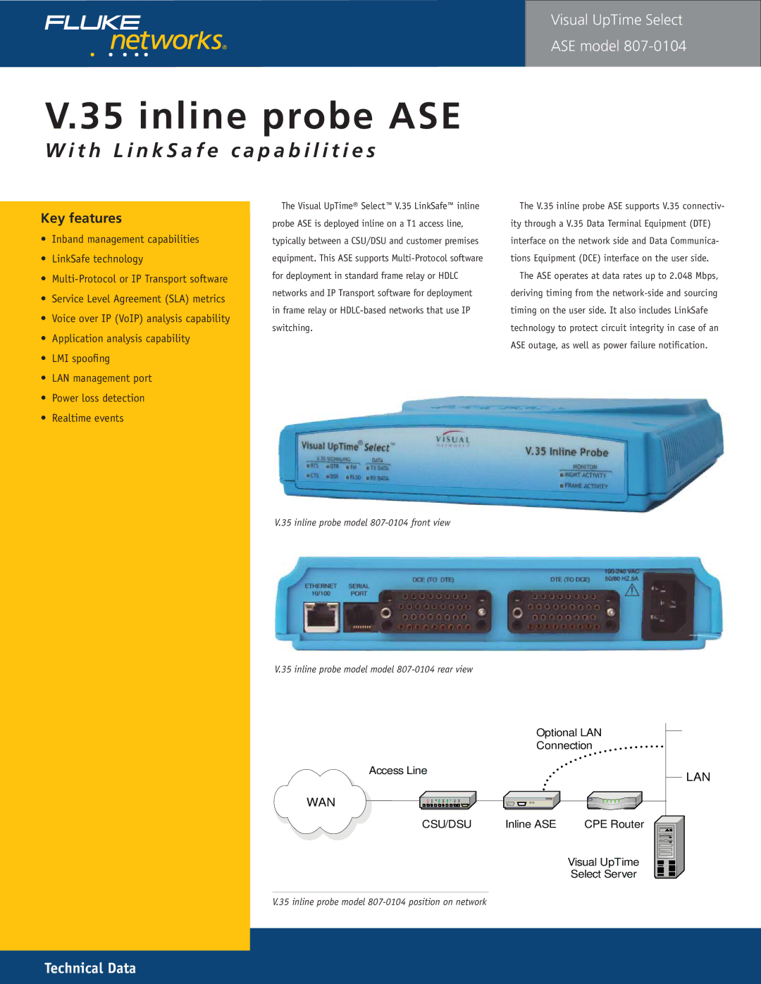 Fluke 807-0115 manual Inline probe ASE, Csu/Dsu 