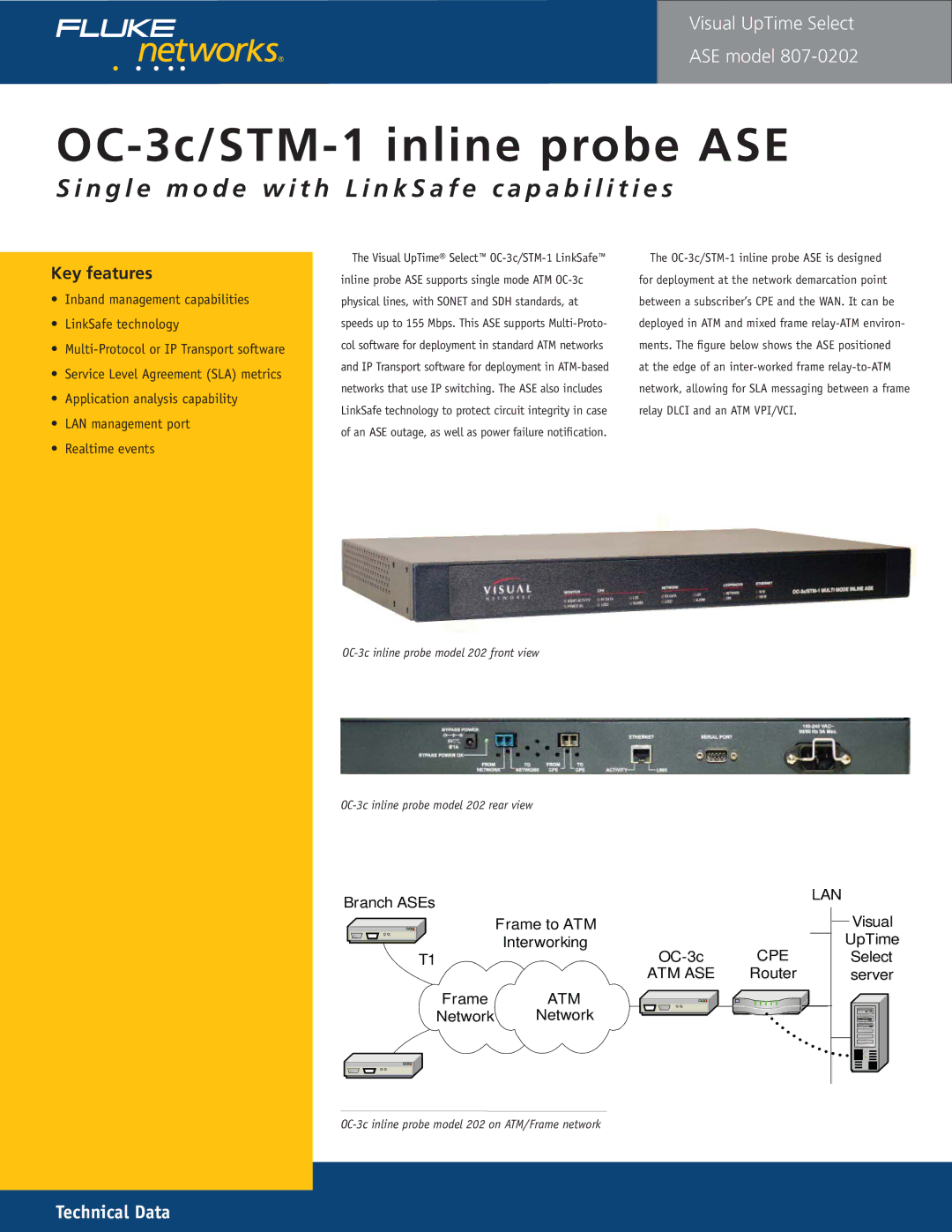 Fluke 807-0115 manual OC-3c/STM-1 inline probe ASE 