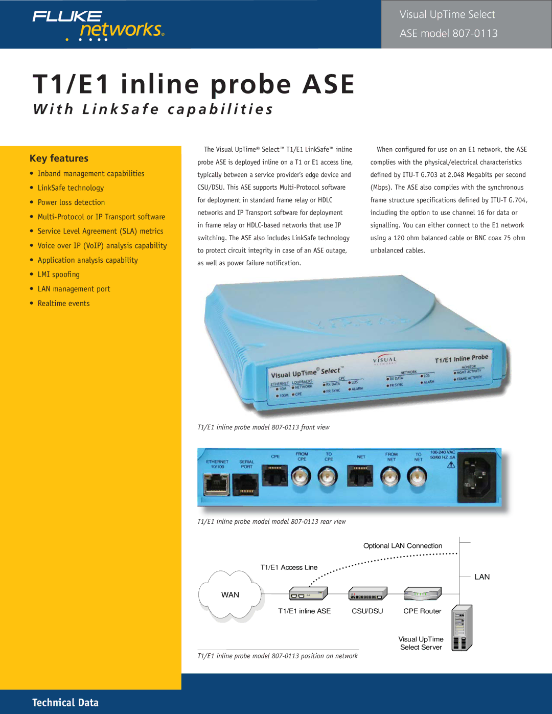 Fluke 807-0115 manual T1/E1 inline probe ASE 