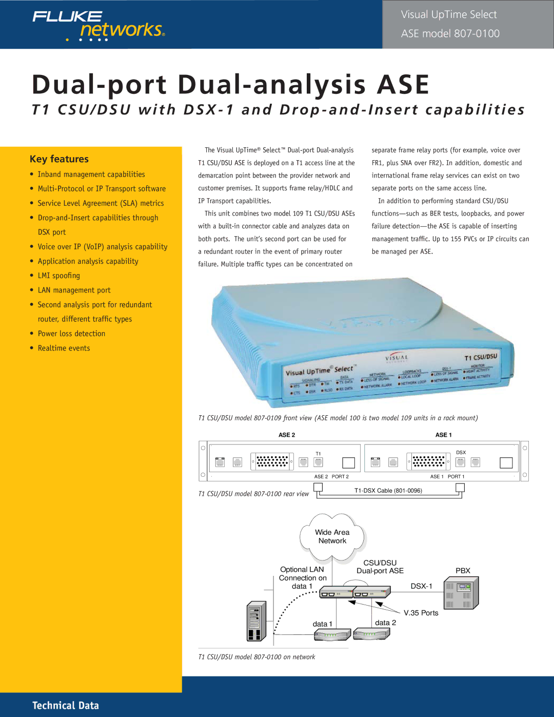 Fluke 807-0115 manual Dual-port Dual-analysis ASE, Power loss detection Realtime events 