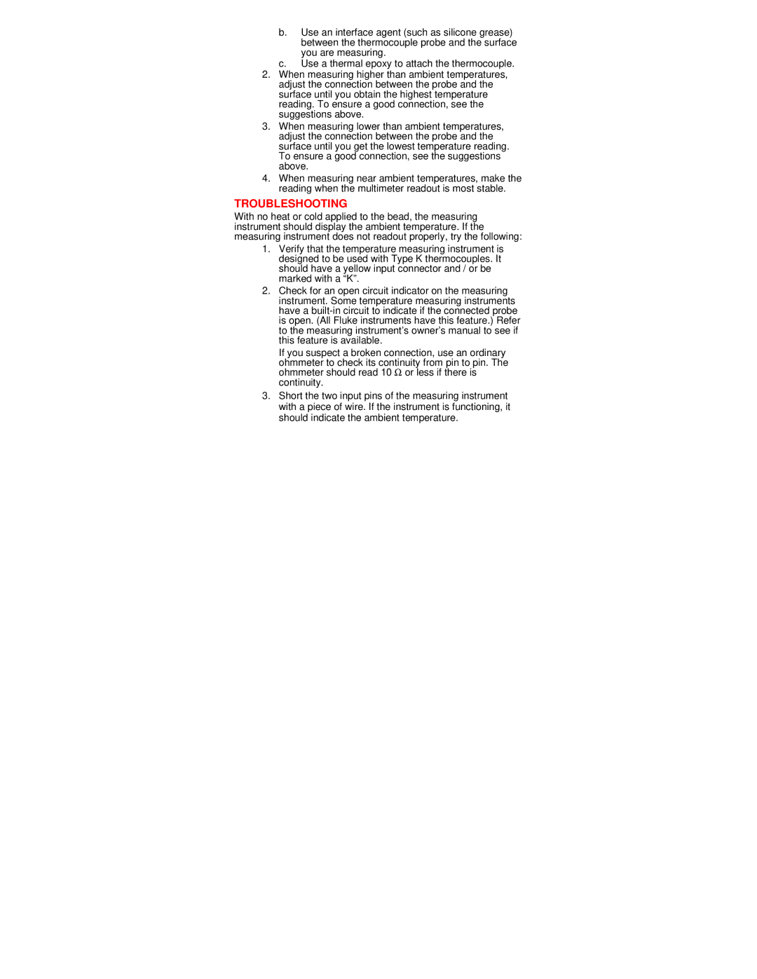 Fluke 80PK-1 instruction sheet Troubleshooting 