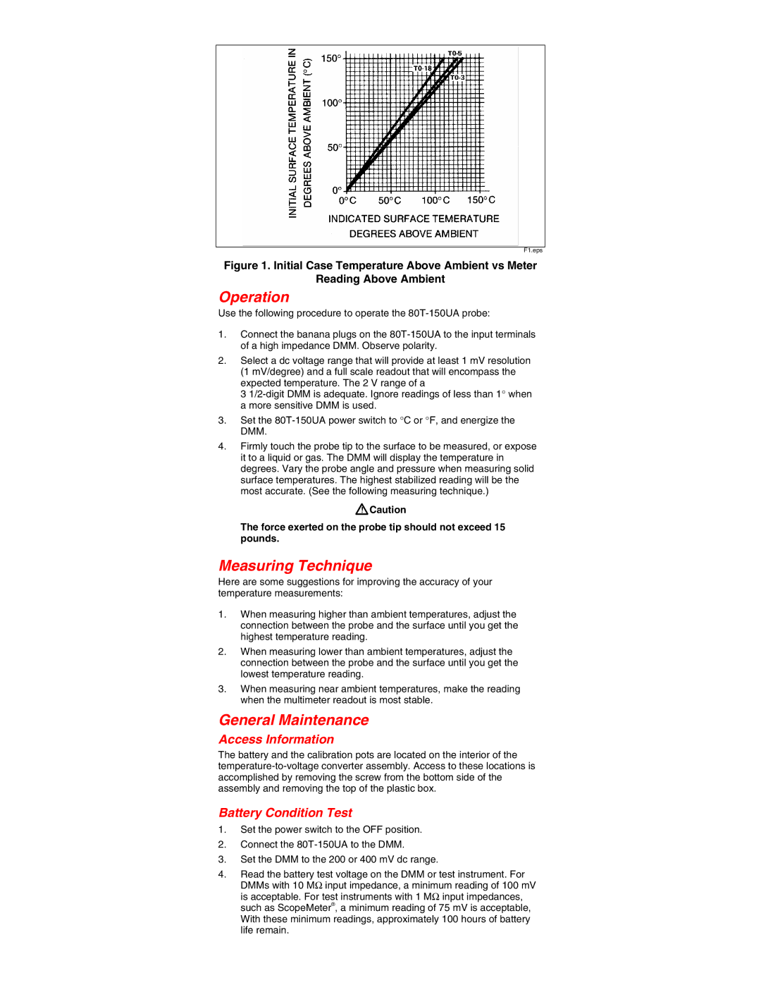 Fluke 80T-150UA Operation, Measuring Technique, General Maintenance, Access Information, Battery Condition Test 