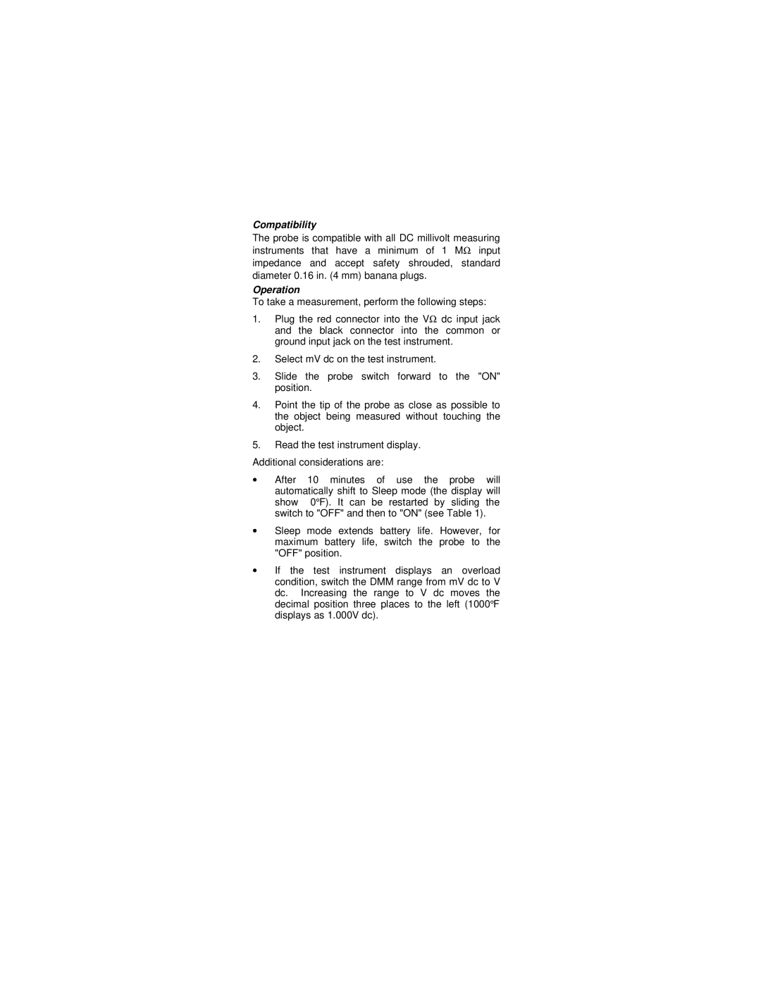 Fluke E, 80T-IR instruction sheet Compatibility, Operation 