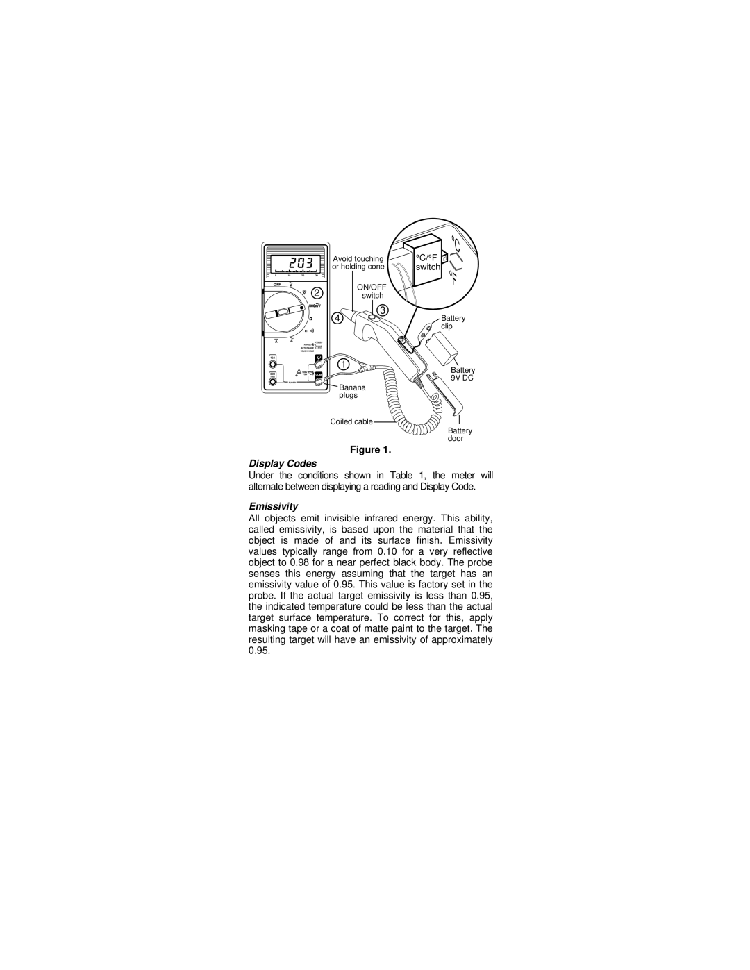 Fluke 80T-IR instruction sheet Display Codes, Emissivity 