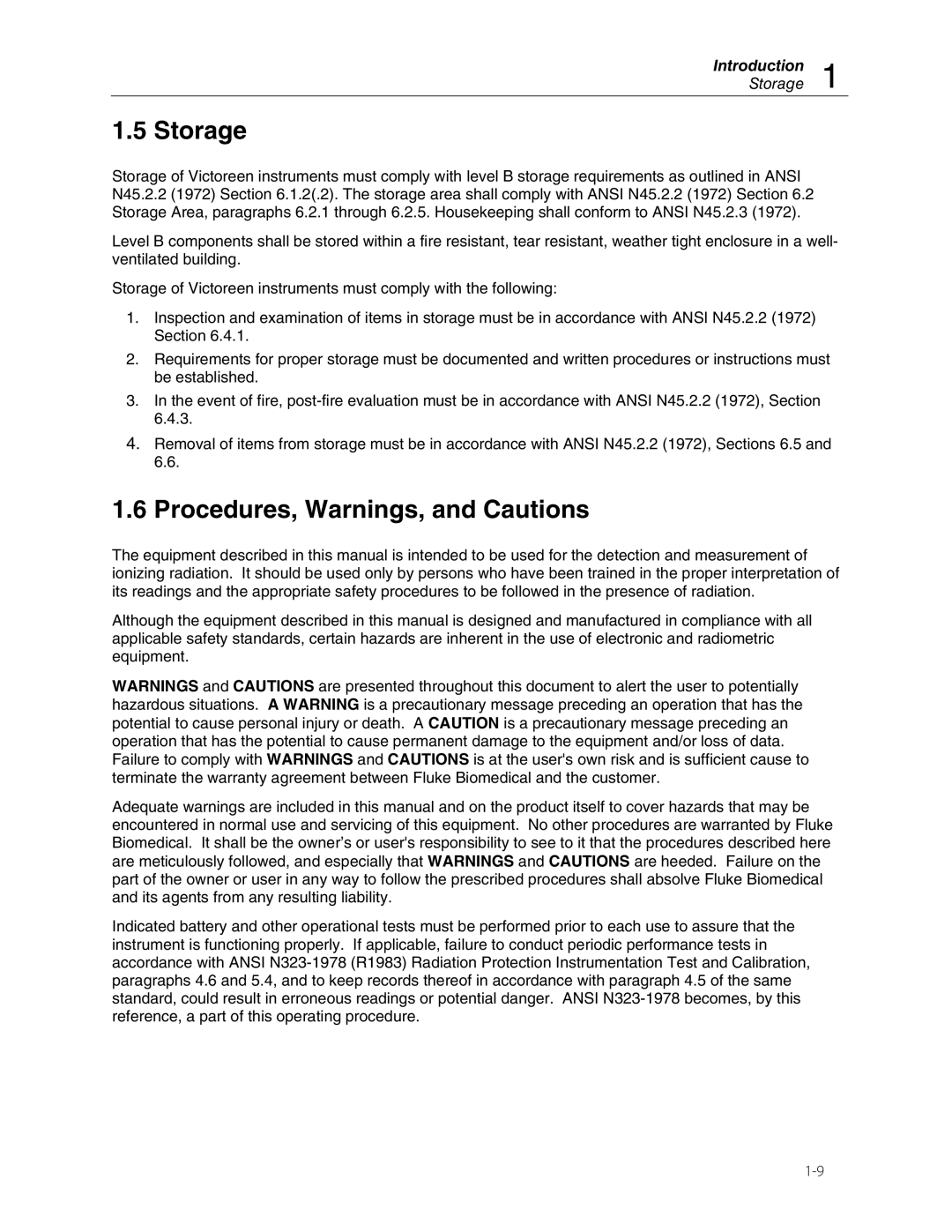 Fluke 875 manual Storage, Procedures, Warnings, and Cautions 