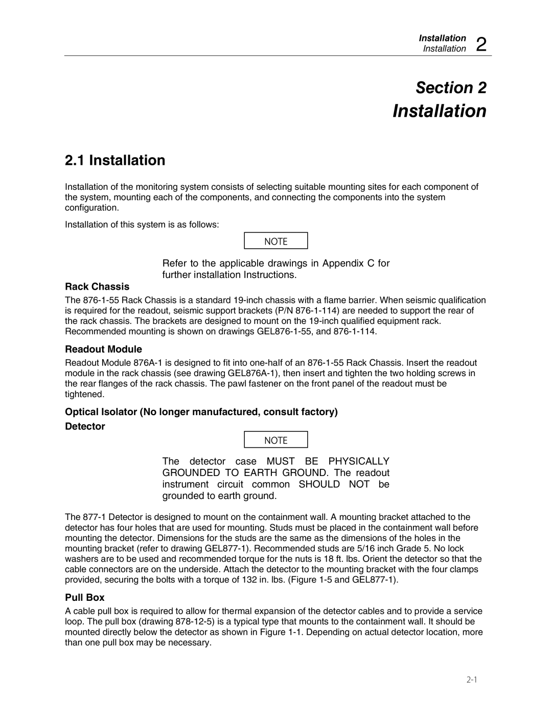 Fluke 875 manual Installation, Readout Module, Pull Box 