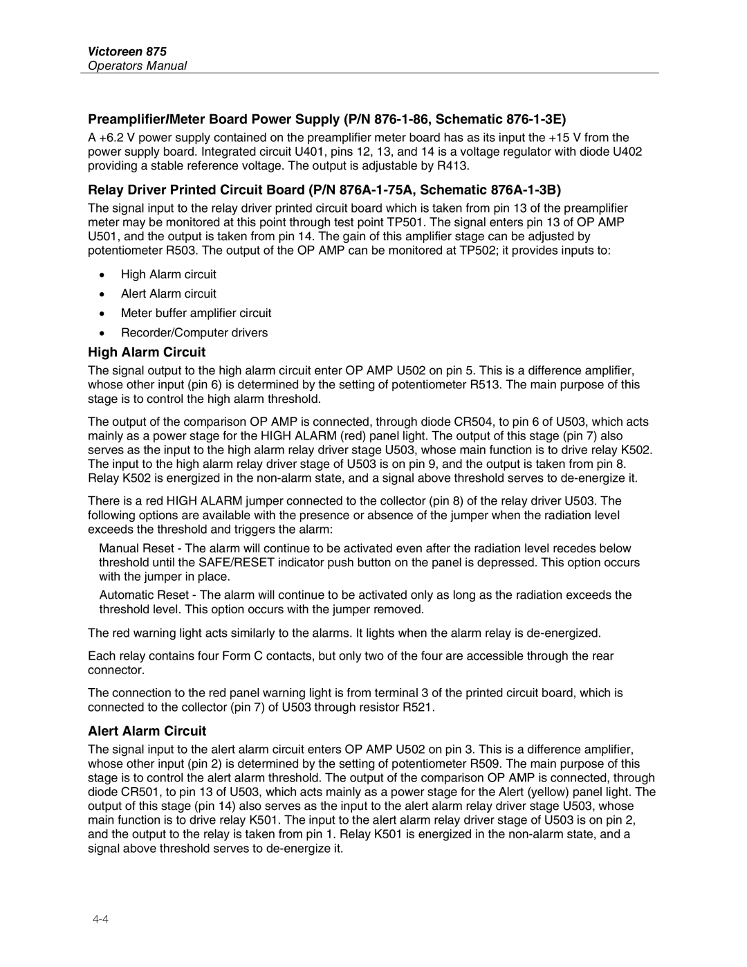 Fluke 875 manual High Alarm Circuit, Alert Alarm Circuit 