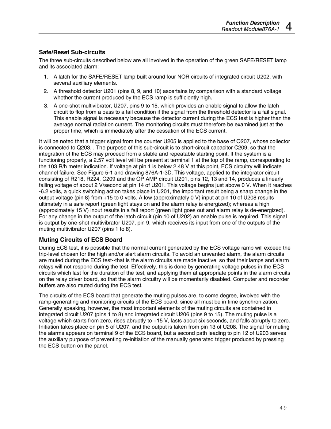 Fluke 875 manual Safe/Reset Sub-circuits, Muting Circuits of ECS Board 