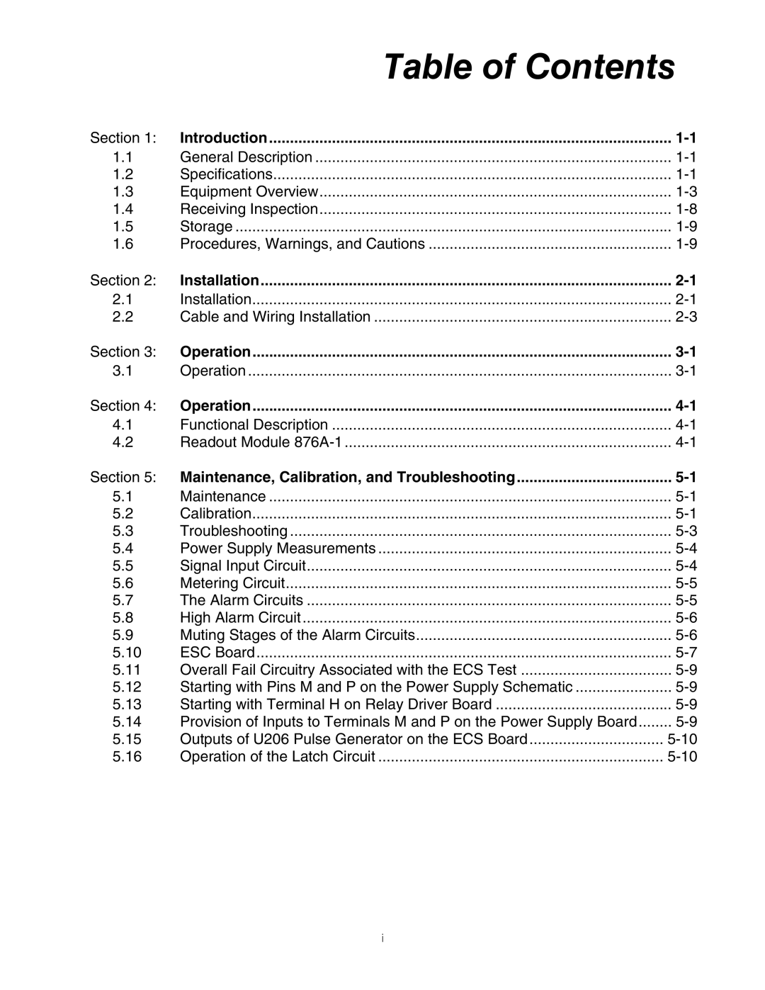 Fluke 875 manual Table of Contents 