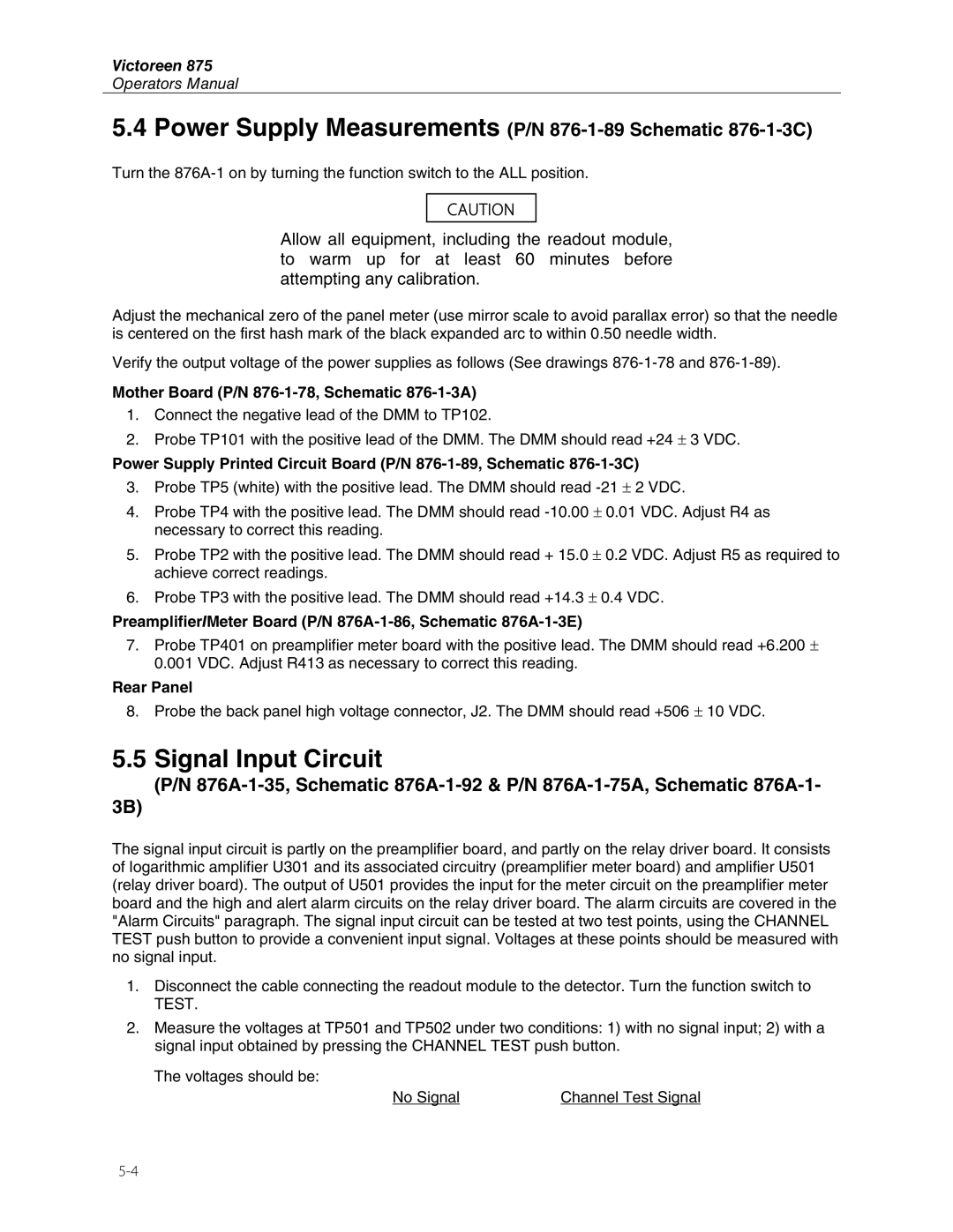 Fluke 875 manual Signal Input Circuit, Mother Board P/N 876-1-78, Schematic 876-1-3A, Rear Panel 