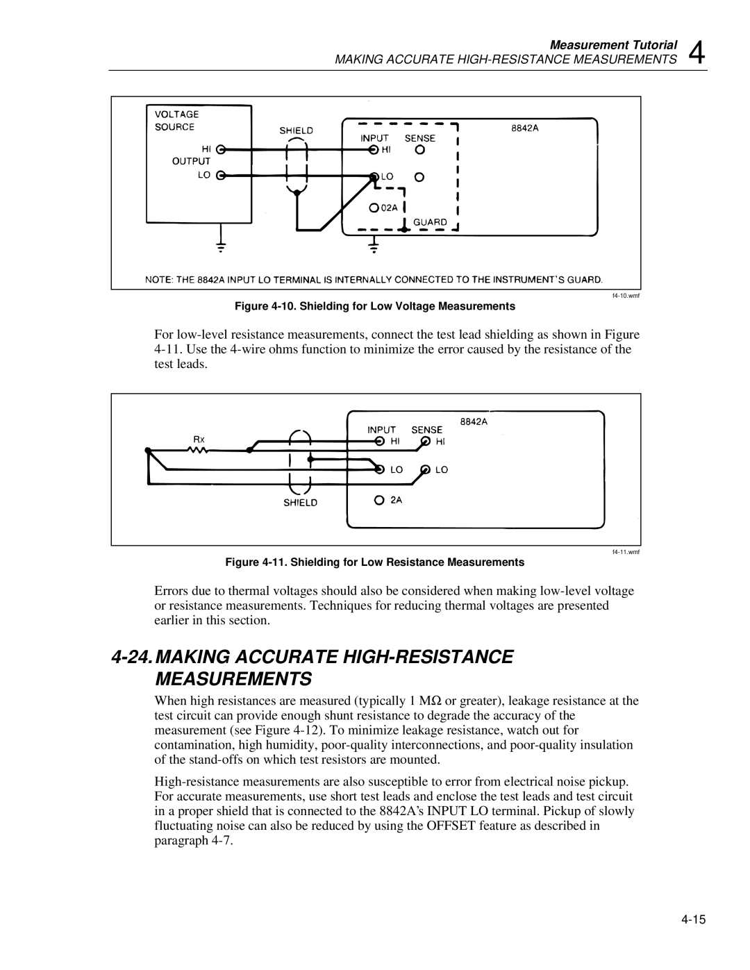 Fluke 8842a instruction manual Making Accurate HIGH-RESISTANCE Measurements, Shielding for Low Voltage Measurements 