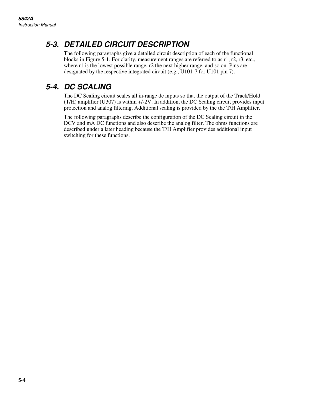 Fluke 8842a instruction manual Detailed Circuit Description, DC Scaling 