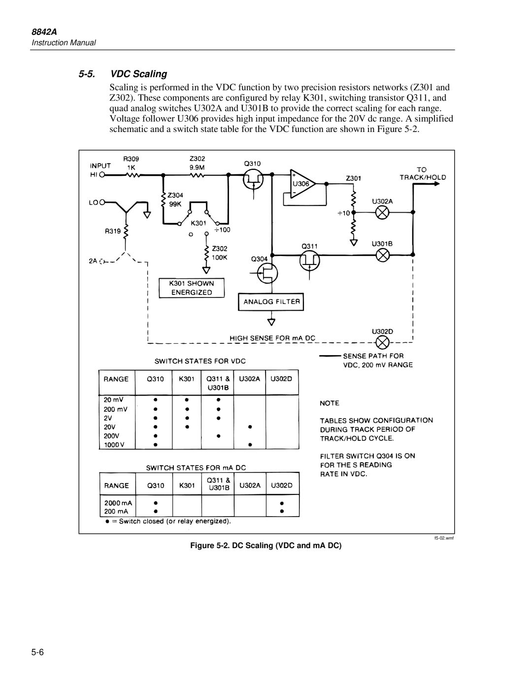 Fluke 8842a instruction manual VDC Scaling, DC Scaling VDC and mA DC 