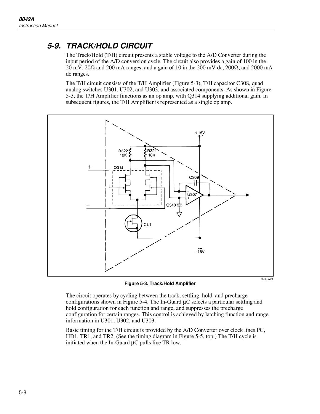 Fluke 8842a instruction manual TRACK/HOLD Circuit, Track/Hold Amplifier 