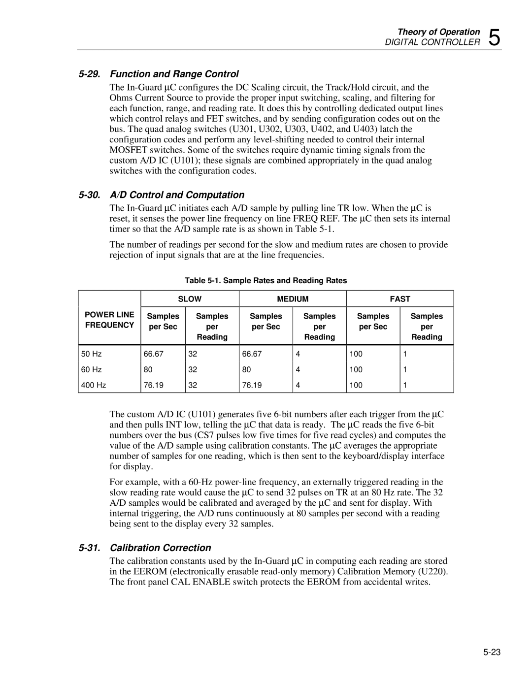 Fluke 8842a instruction manual Function and Range Control, 30. A/D Control and Computation, Calibration Correction 