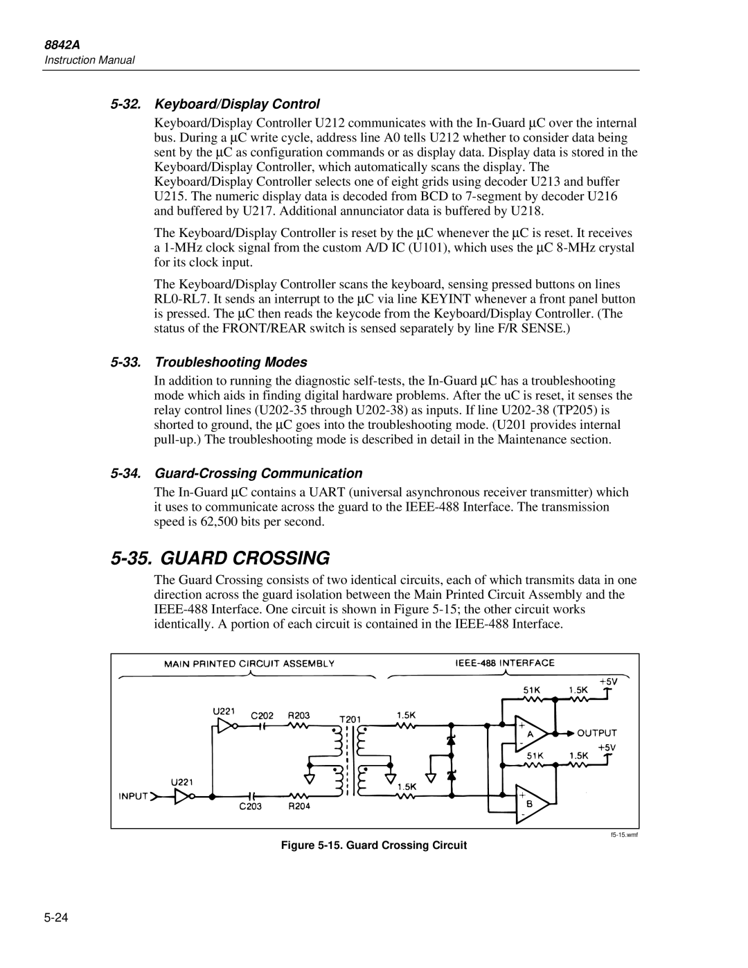 Fluke 8842a Guard Crossing, Keyboard/Display Control, Troubleshooting Modes, Guard-Crossing Communication 