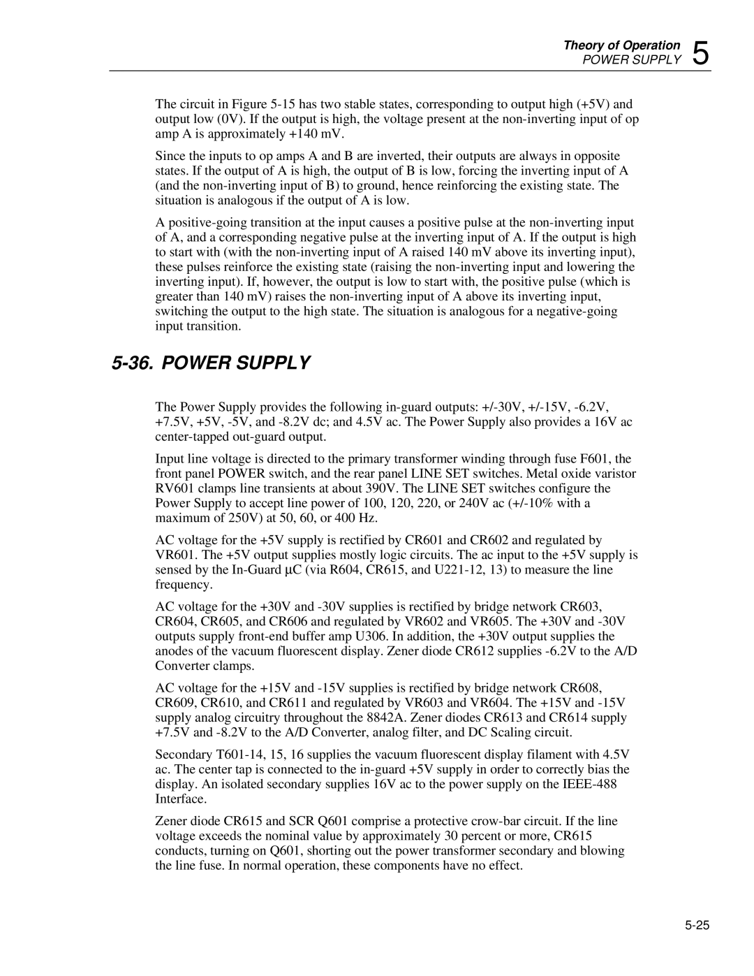 Fluke 8842a instruction manual Power Supply 