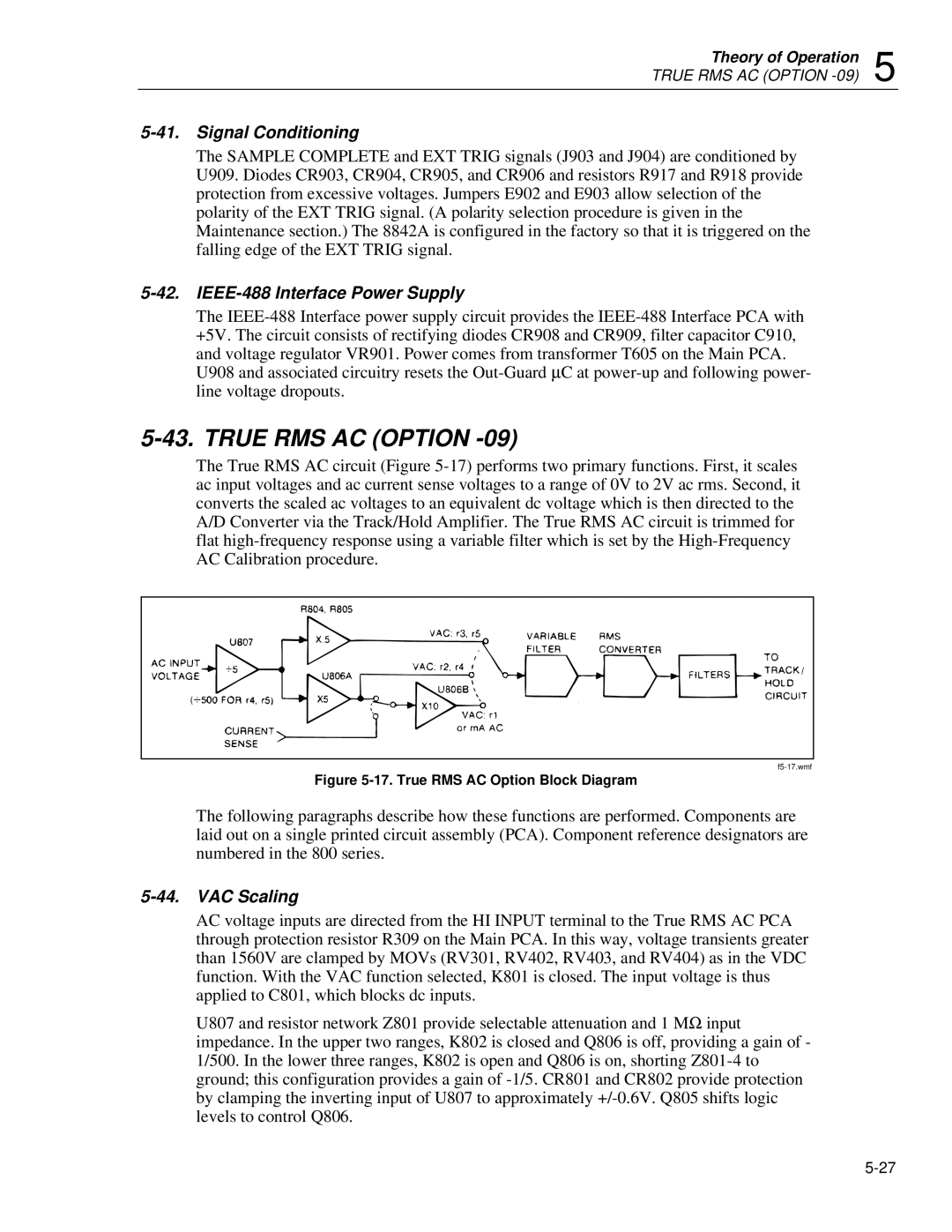 Fluke 8842a instruction manual Signal Conditioning, IEEE-488 Interface Power Supply, VAC Scaling 