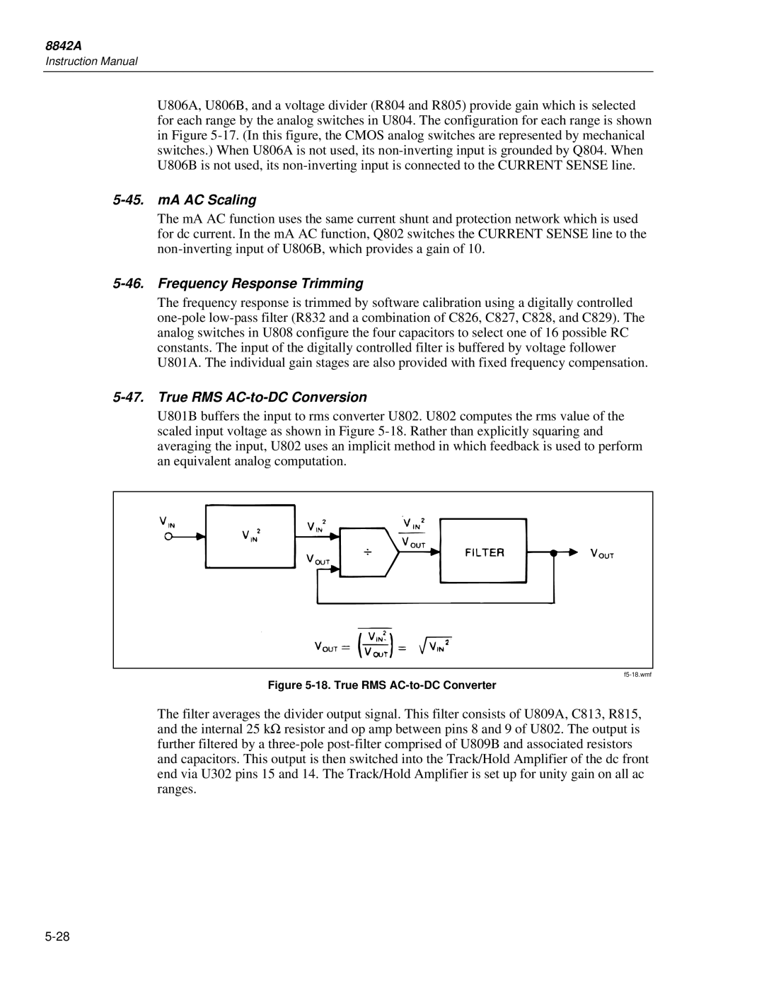 Fluke 8842a instruction manual MA AC Scaling, Frequency Response Trimming, True RMS AC-to-DC Conversion 