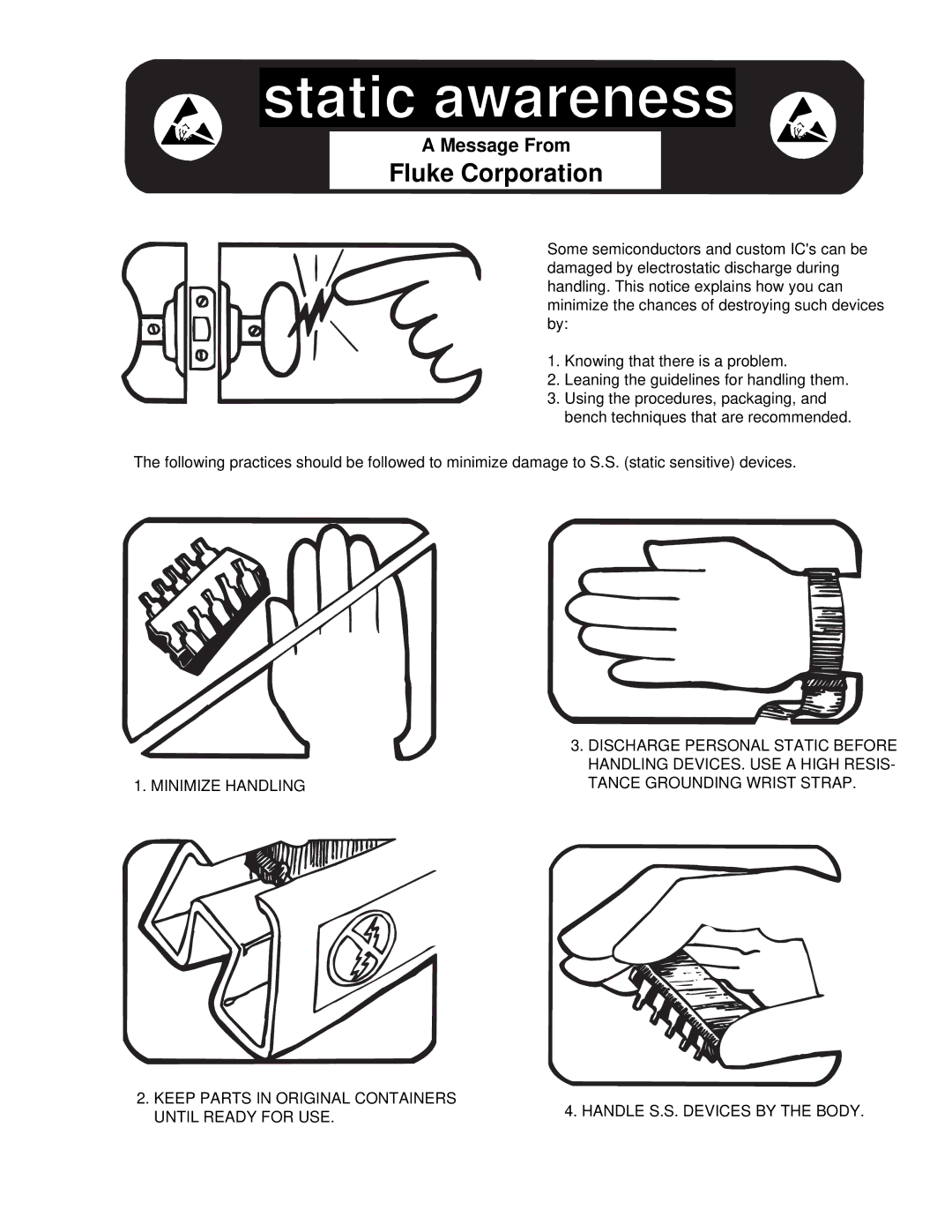 Fluke 8842a instruction manual Static awareness 