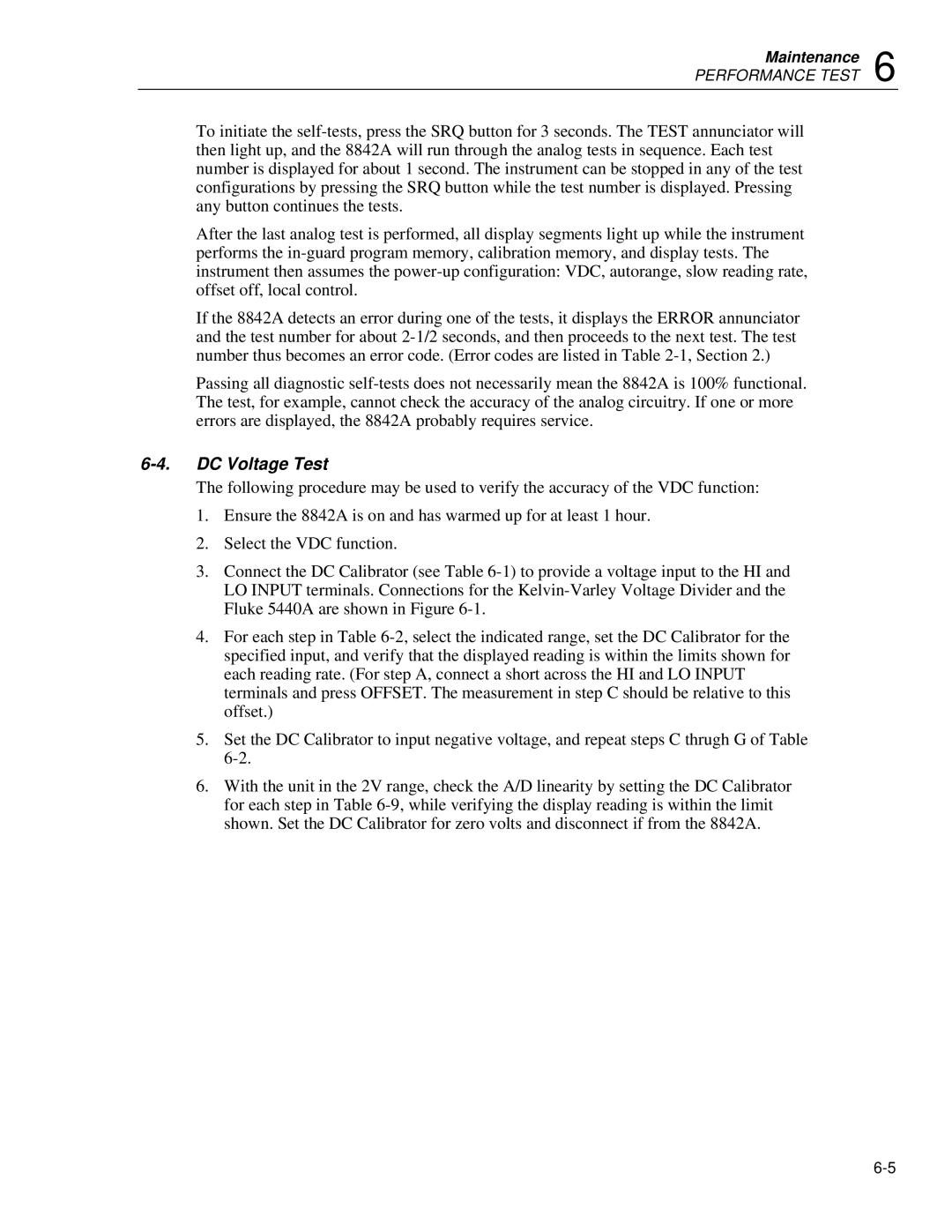 Fluke 8842a instruction manual DC Voltage Test 