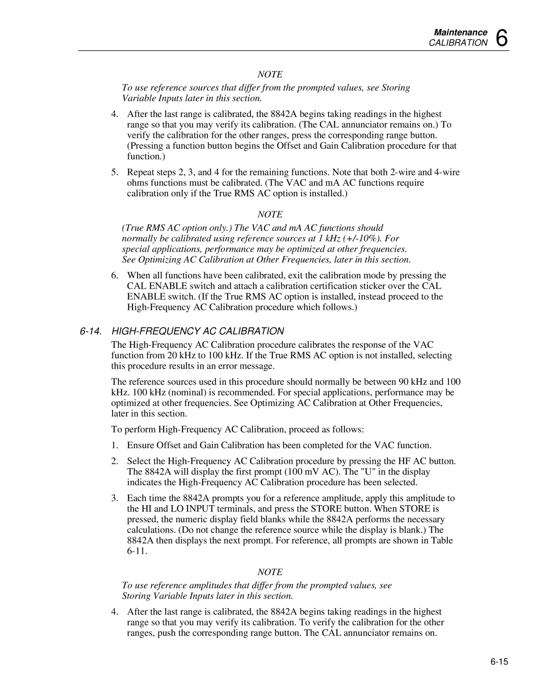 Fluke 8842a instruction manual HIGH-FREQUENCY AC Calibration 