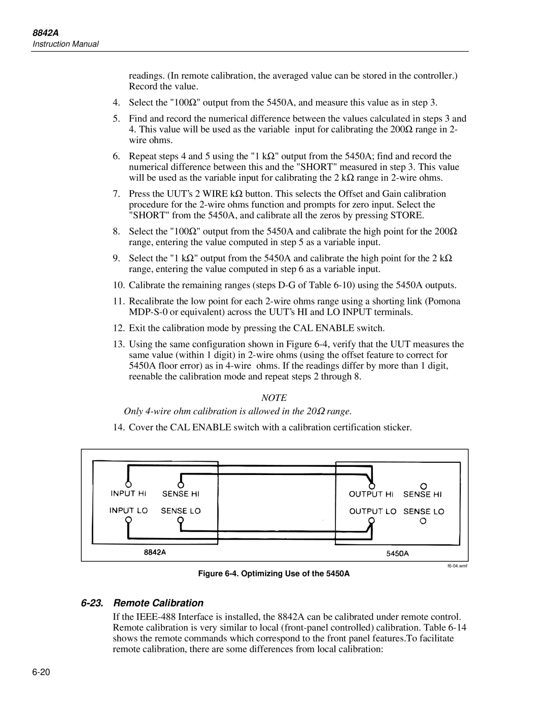 Fluke 8842a instruction manual Remote Calibration, Optimizing Use of the 5450A 