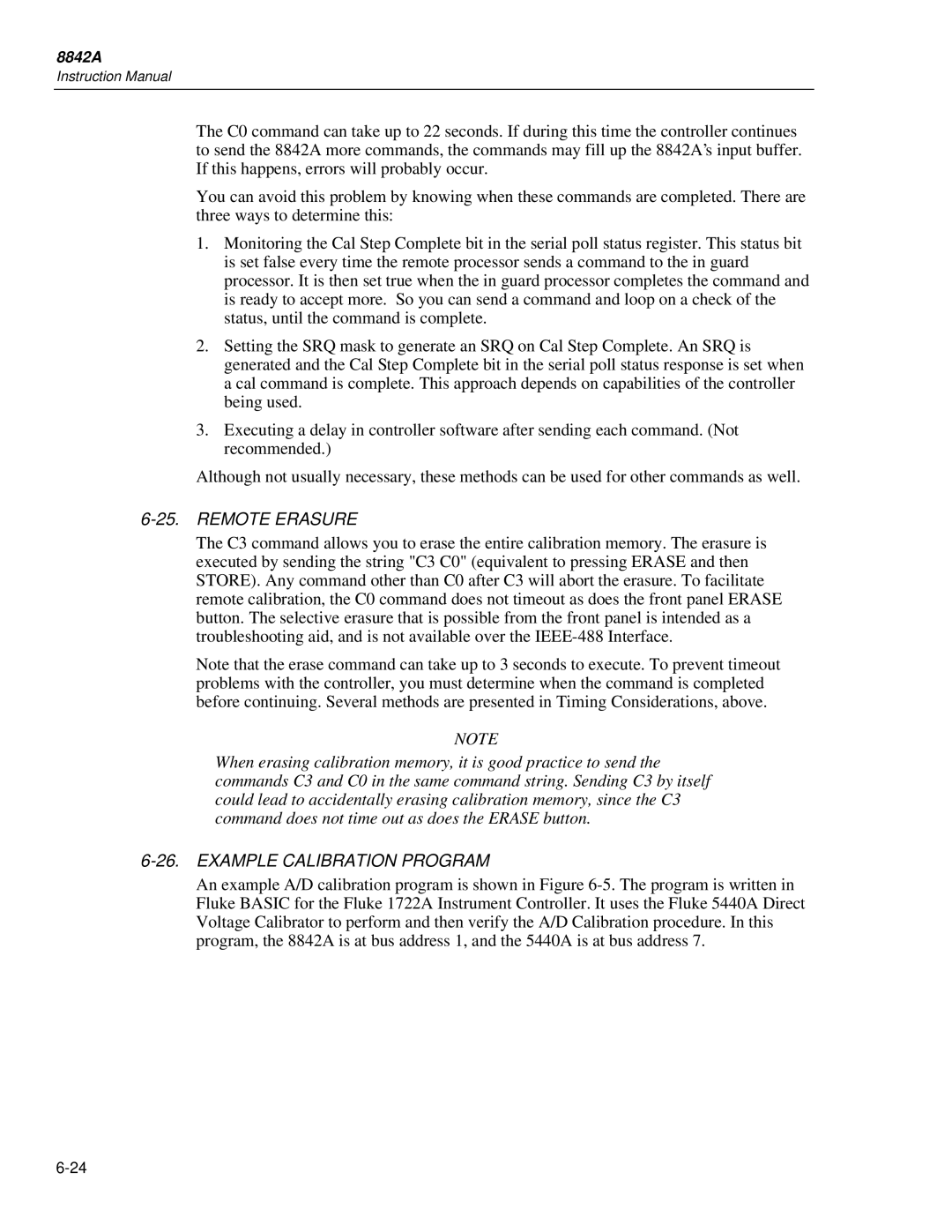 Fluke 8842a instruction manual Remote Erasure, Example Calibration Program 