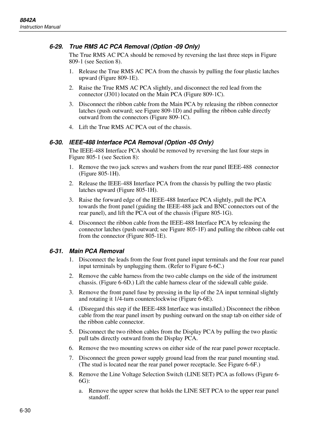 Fluke 8842a True RMS AC PCA Removal Option -09 Only, IEEE-488 Interface PCA Removal Option -05 Only, Main PCA Removal 