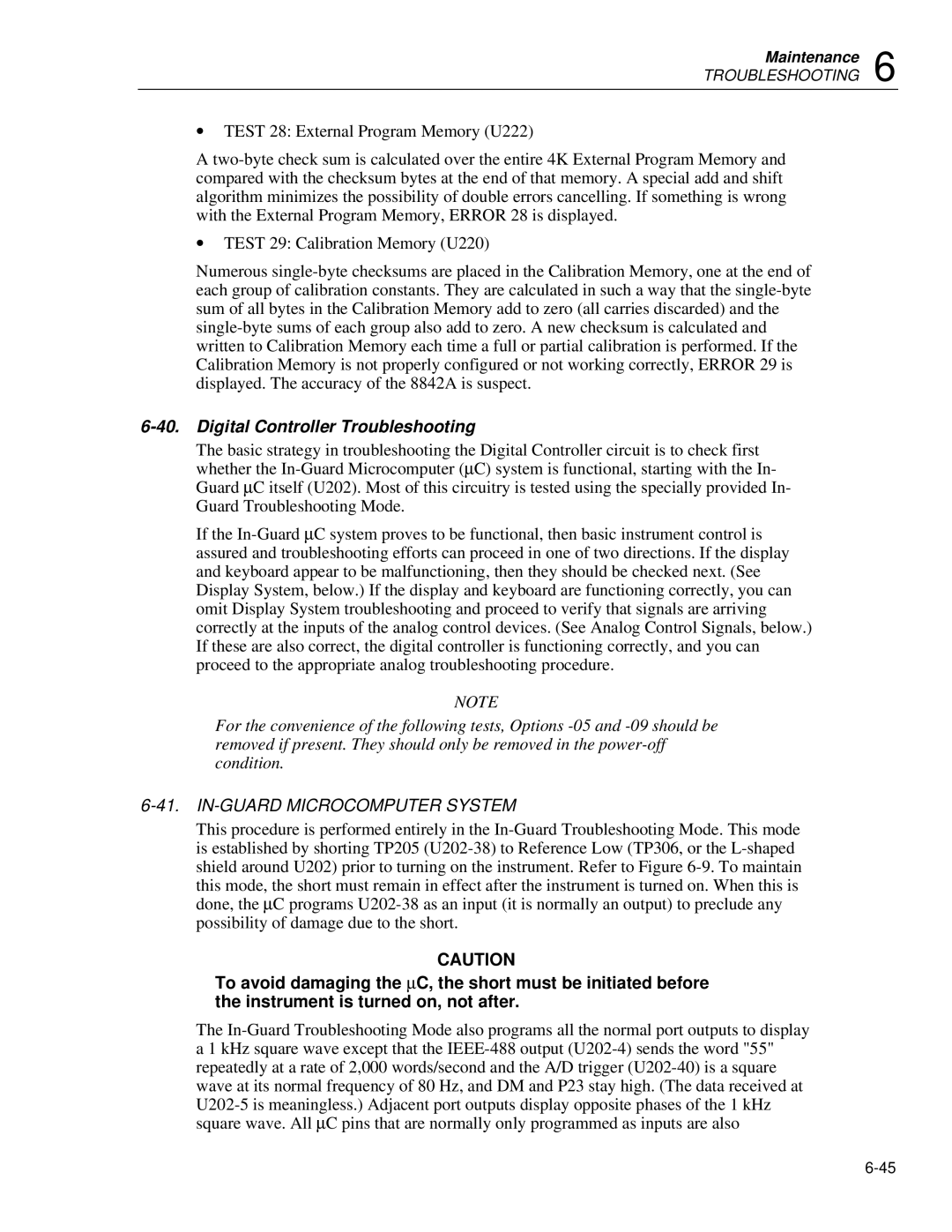 Fluke 8842a instruction manual Digital Controller Troubleshooting, IN-GUARD Microcomputer System 