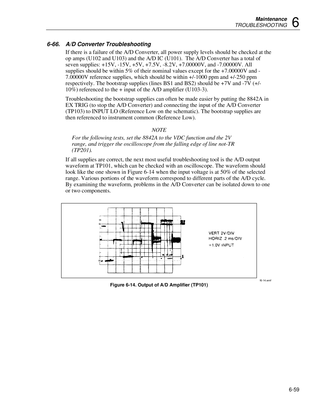 Fluke 8842a instruction manual 66. A/D Converter Troubleshooting, Output of A/D Amplifier TP101 