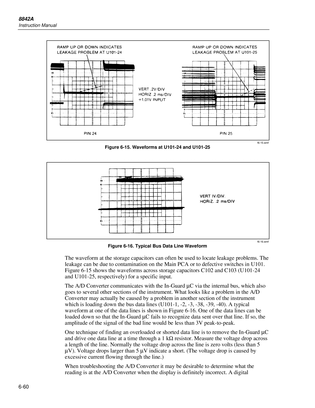 Fluke 8842a instruction manual Waveforms at U101-24 and U101-25 