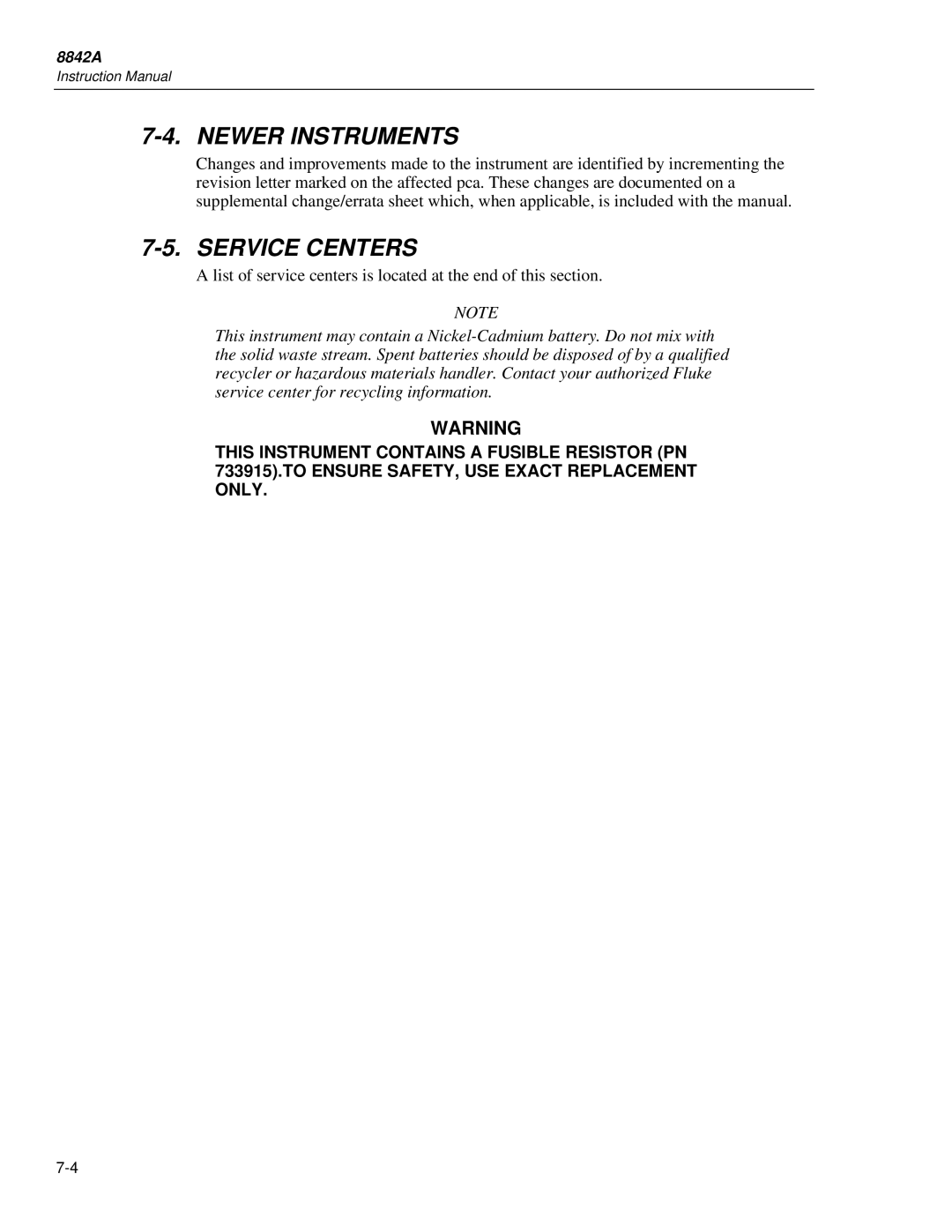 Fluke 8842a instruction manual Newer Instruments, Service Centers 