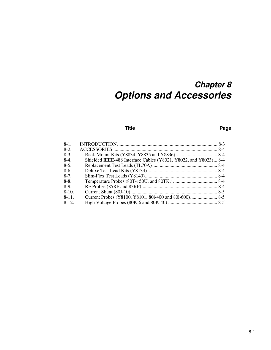 Fluke 8842a instruction manual Options and Accessories 