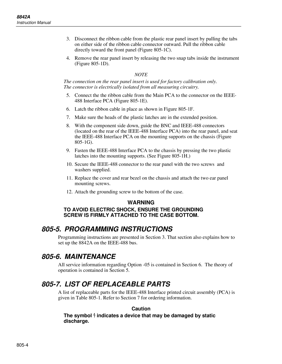 Fluke 8842a instruction manual Programming Instructions, Maintenance, List of Replaceable Parts 