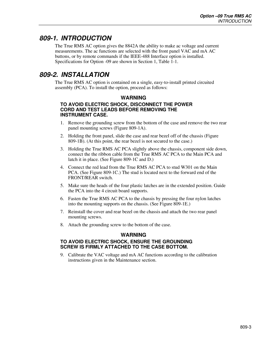 Fluke 8842a instruction manual Option -09 True RMS AC 