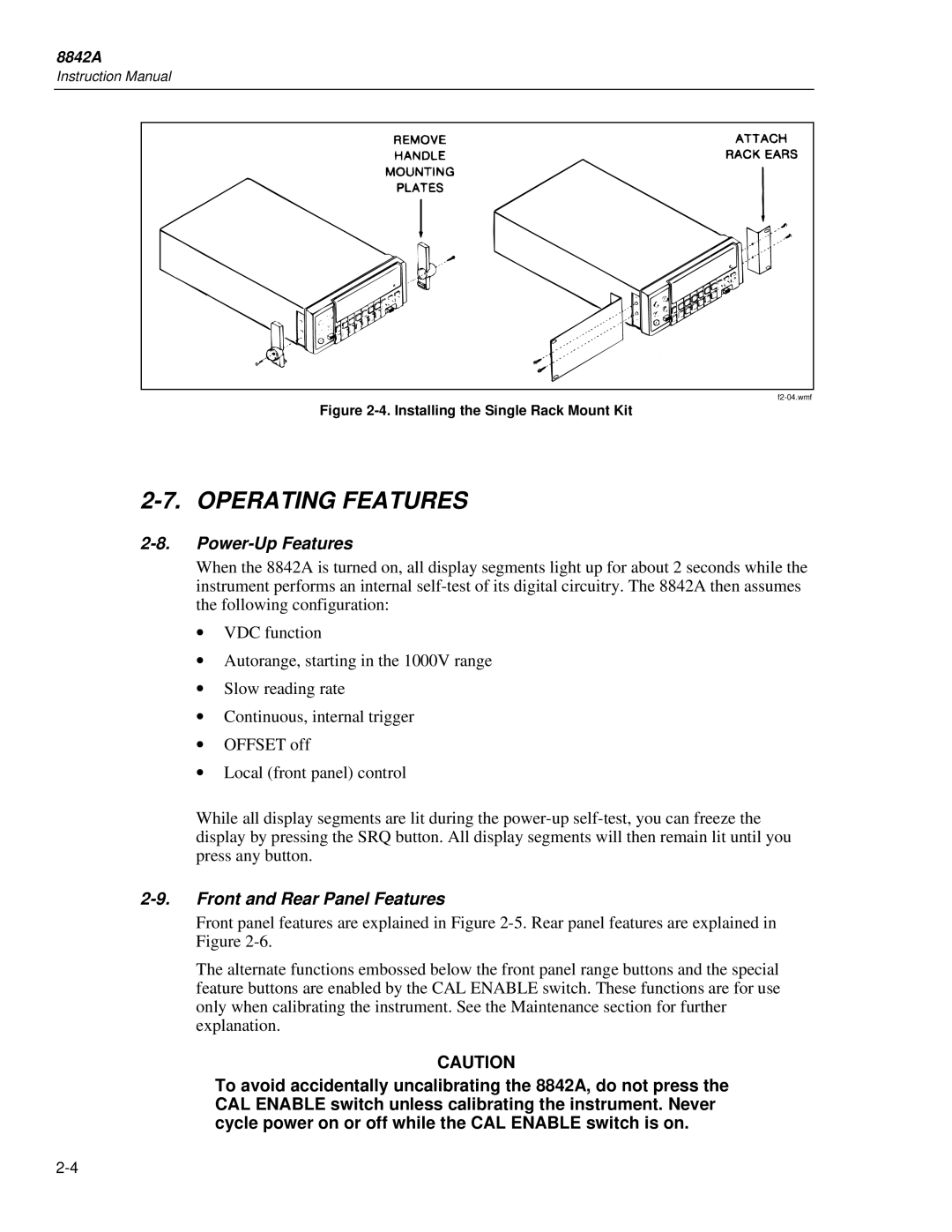 Fluke 8842a instruction manual Operating Features, Power-Up Features, Front and Rear Panel Features 