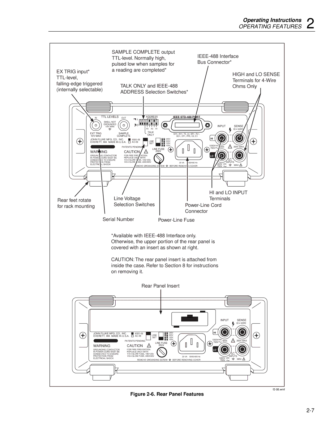 Fluke 8842a instruction manual Rear Panel Features 