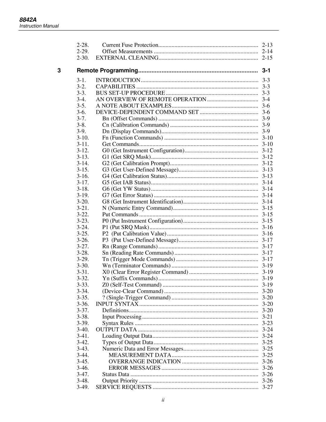 Fluke 8842a instruction manual 8842A, Remote Programming 