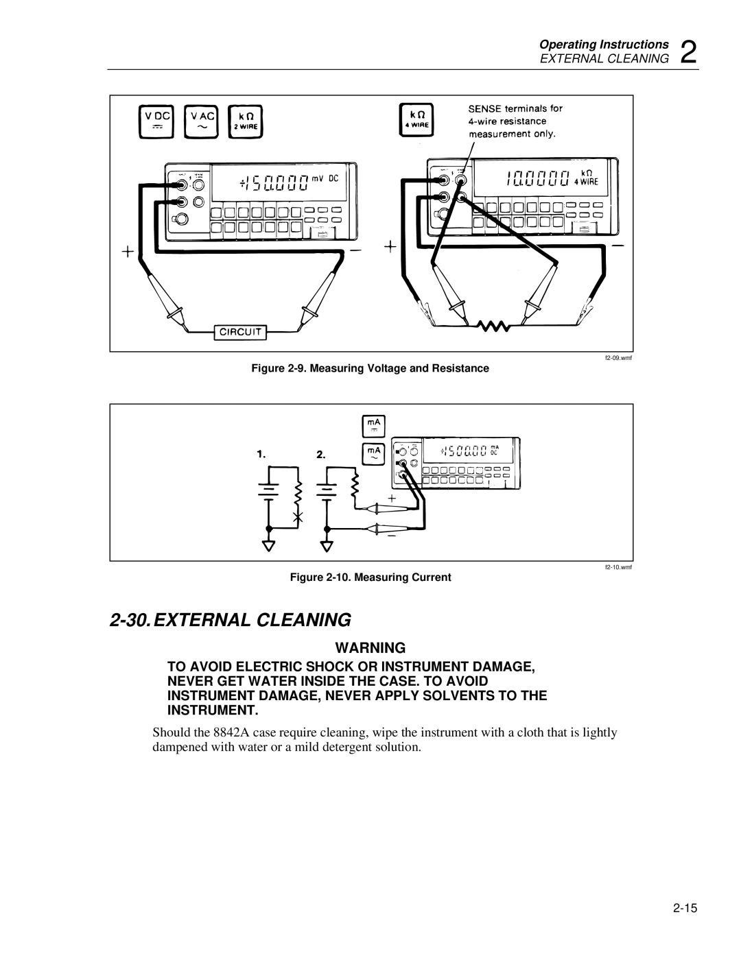 Fluke 8842a instruction manual External Cleaning, Measuring Voltage and Resistance 