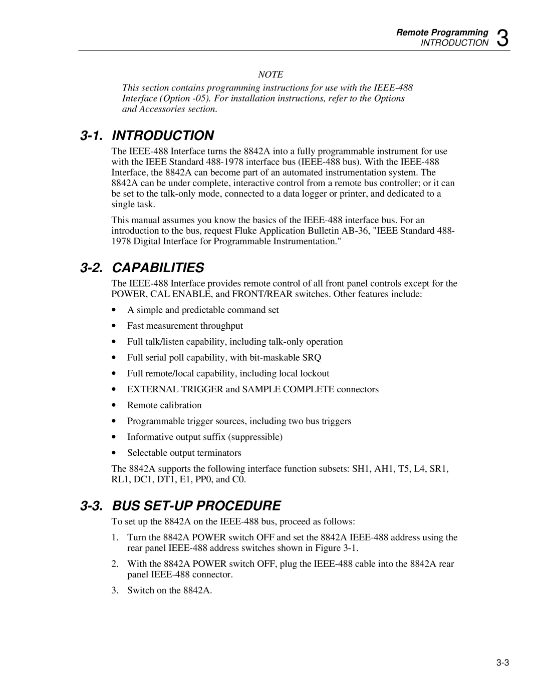 Fluke 8842a instruction manual Capabilities, BUS SET-UP Procedure 