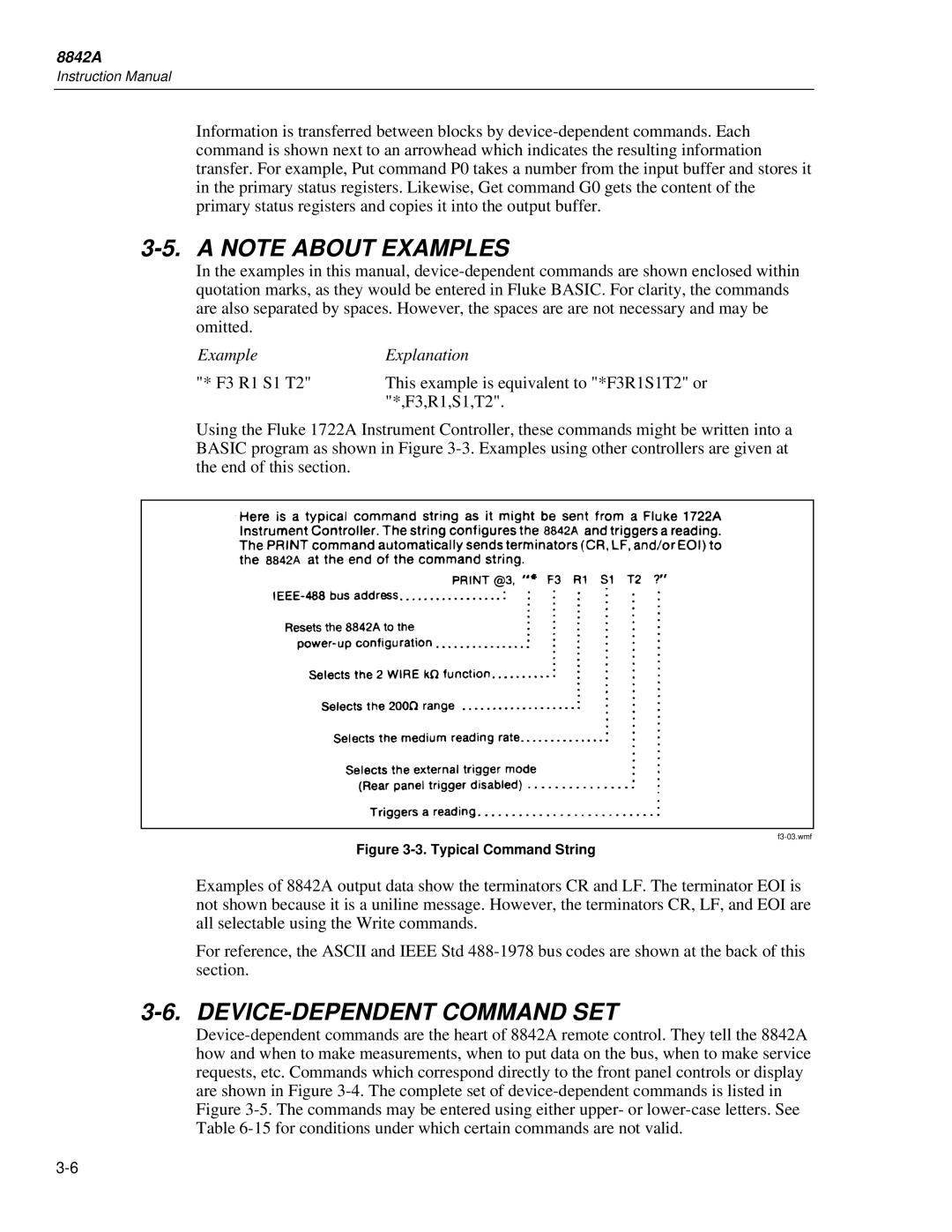 Fluke 8842a instruction manual DEVICE-DEPENDENT Command SET, ExampleExplanation 