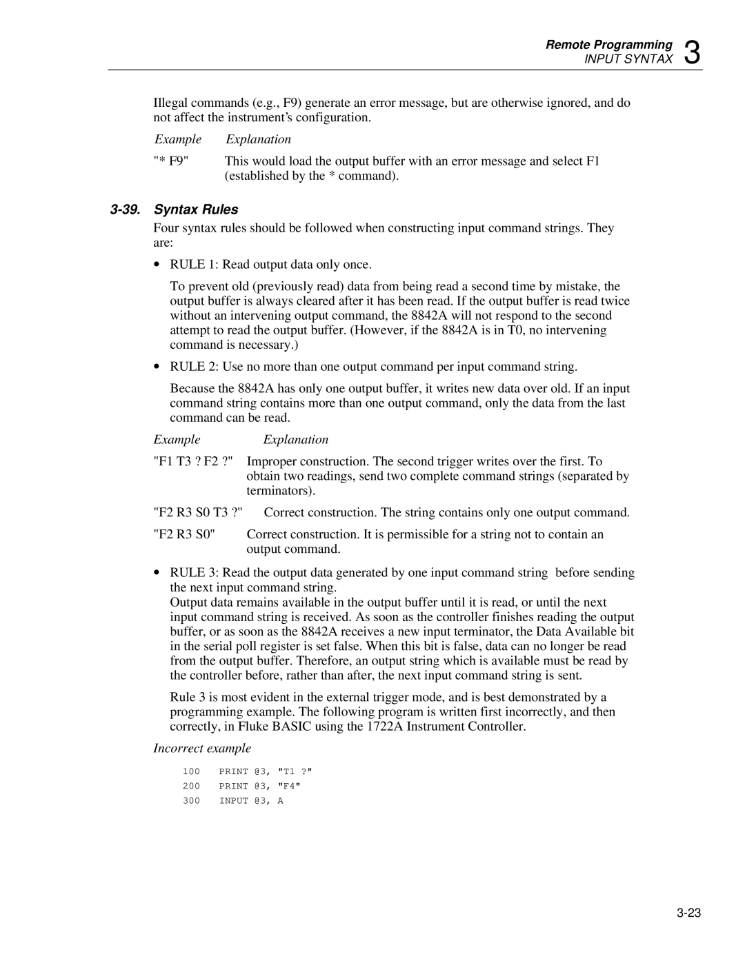 Fluke 8842a instruction manual Syntax Rules, Incorrect example 