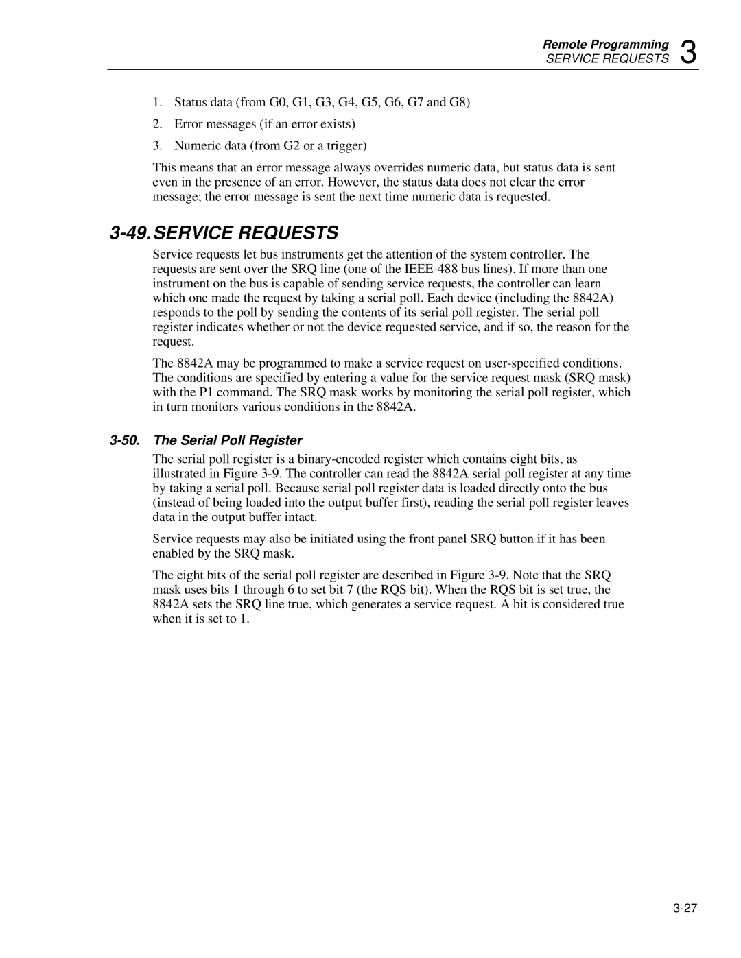 Fluke 8842a instruction manual Service Requests, Serial Poll Register 