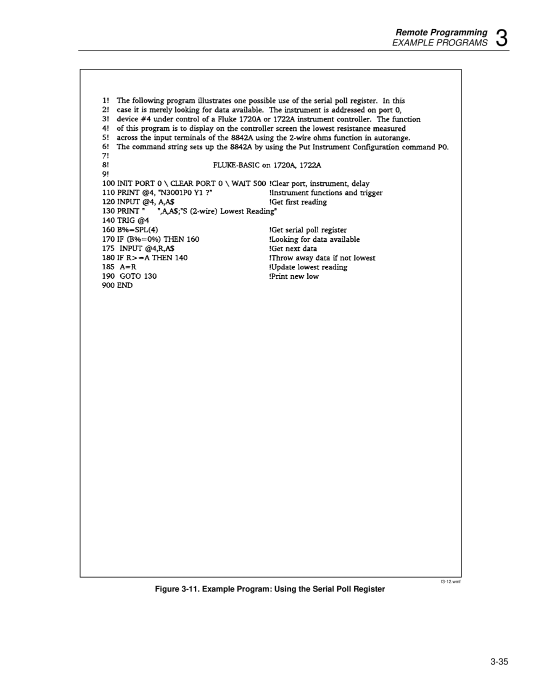 Fluke 8842a instruction manual Example Program Using the Serial Poll Register 