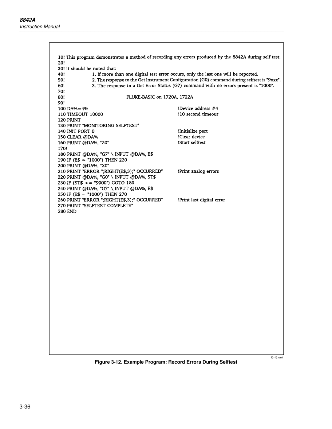 Fluke 8842a instruction manual Example Program Record Errors During Selftest 