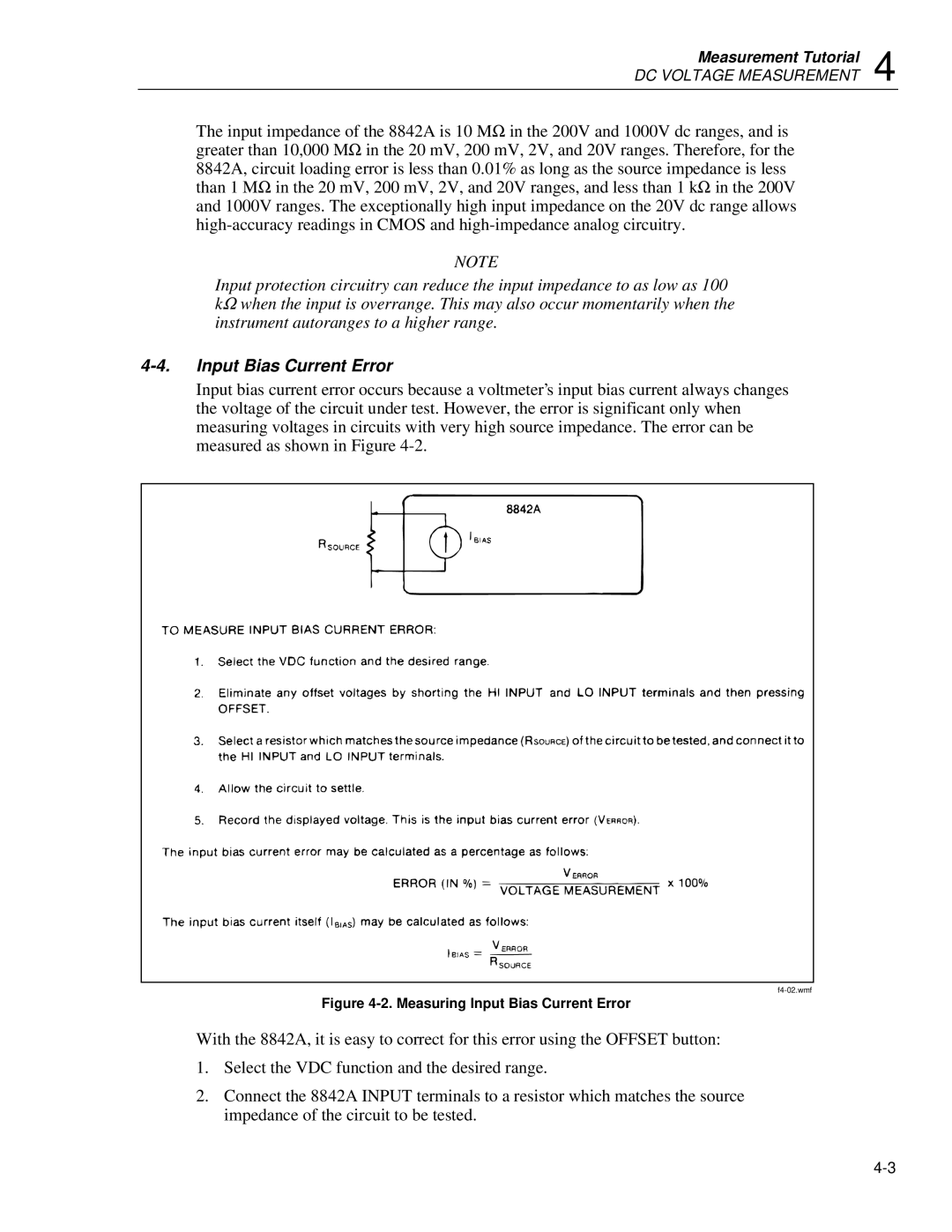 Fluke 8842a instruction manual Measuring Input Bias Current Error 